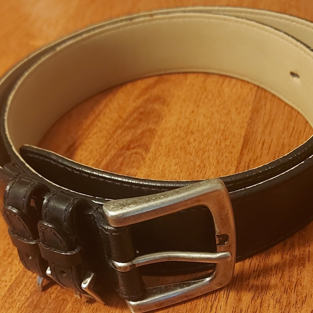 Classic Nine West Men's Black Leather Belt Silver Buckle Adjustable Size Large